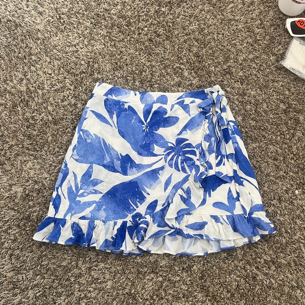 Blue Floral Wrap Skirt